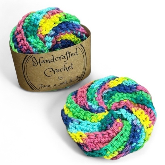 Handcrafted Crochet Spiral Tawashi Bath Scrubbies Set Cotton Yarn Handmade - Picture 1 of 8